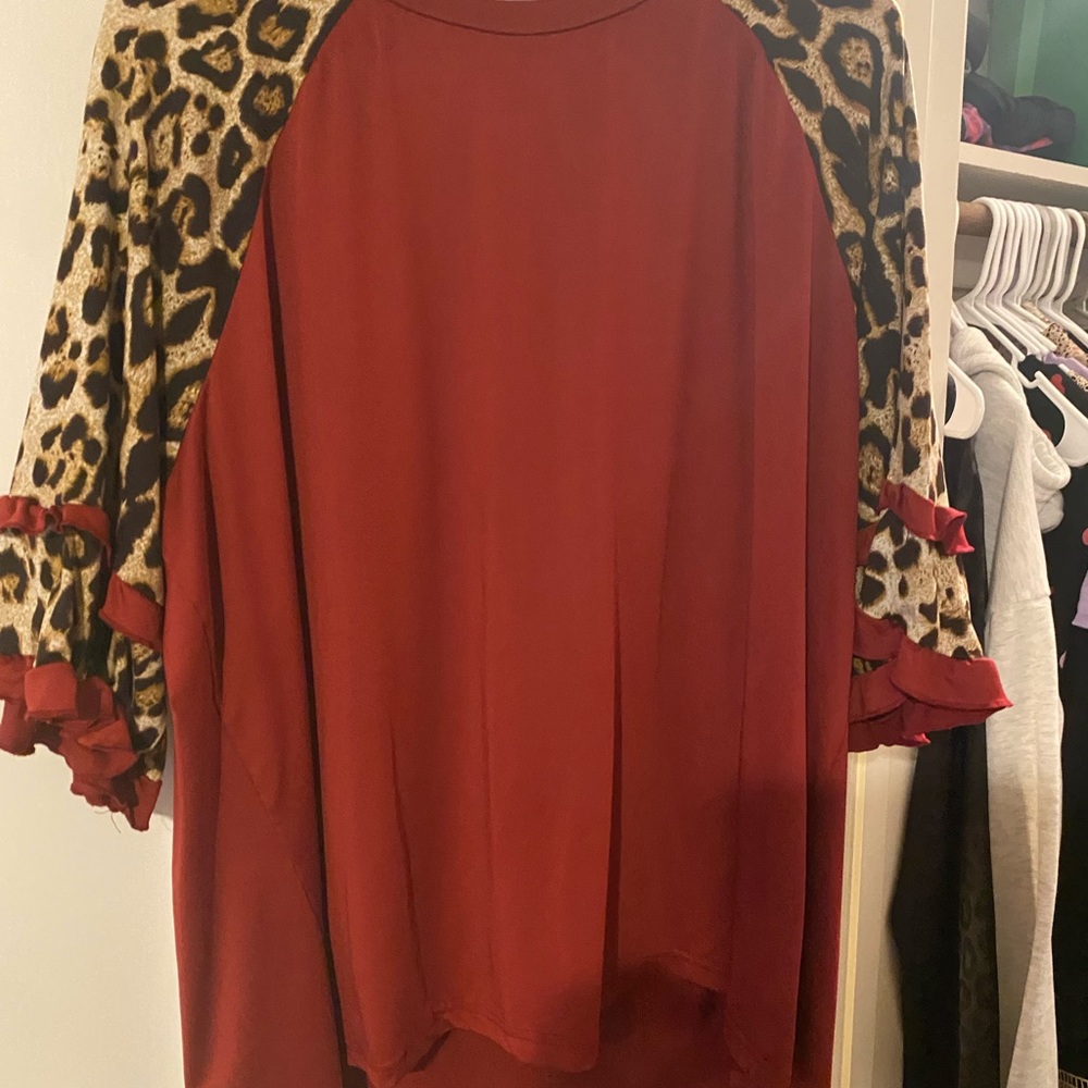 Leopard Print and Red Women's Blouse